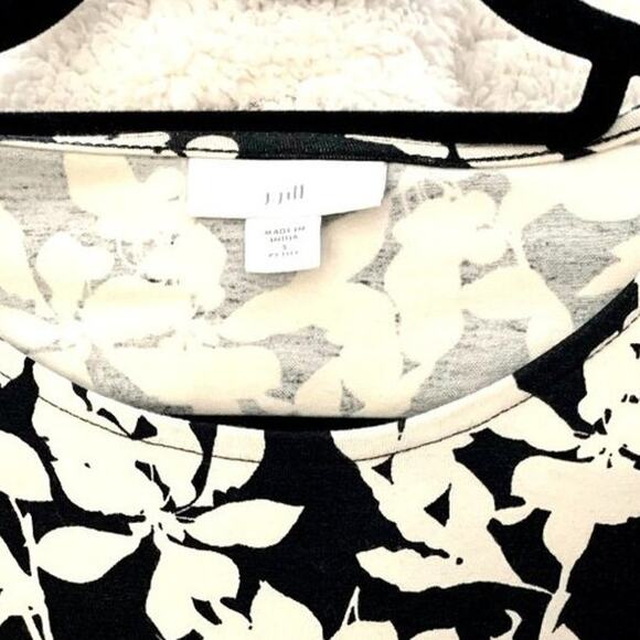 J Jill Floral Black Cream Leaf Short Sleeve Tunic Dress Size Small‎ Petite - Picture 7 of 8